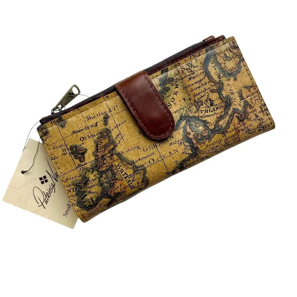 Patricia Nash Nazari Leather Wallet European Map Print Bifold Snap Close Travel